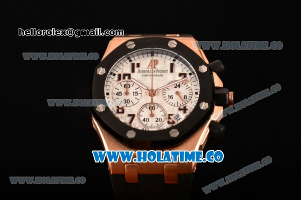 Audemars Piguet Royal Oak Offshore Miyota OS20 Quartz Rose Gold Case with White Dial and Arabic Numeral Markers - PVD Bezel (EF) - Click Image to Close